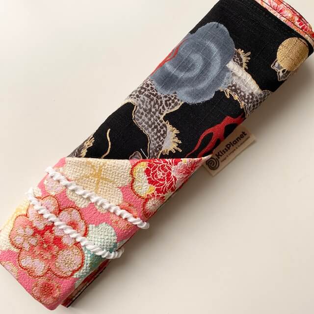 Furoshiki double face - Emballage cadeau réutilisable - Dragon/fleurs